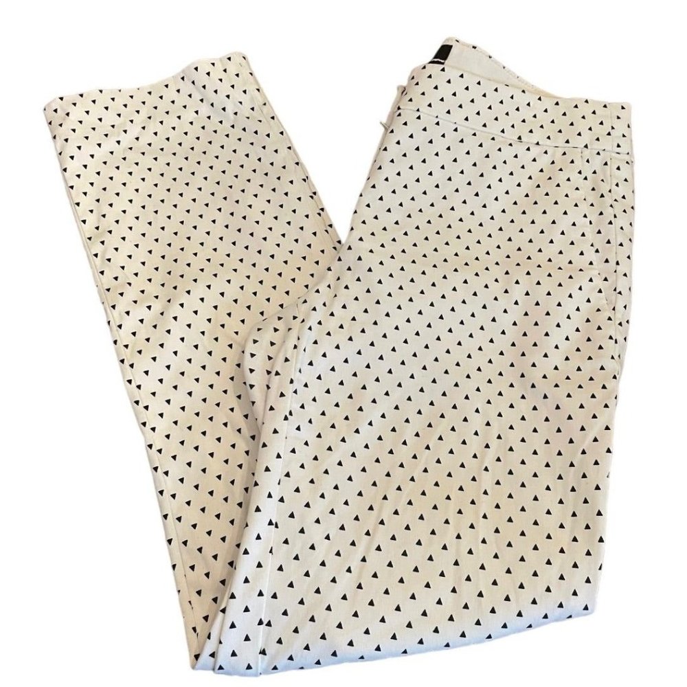 00 J.Crew Women's Campbell Pants White‎ Black Triangles Pockets Zipper A6734